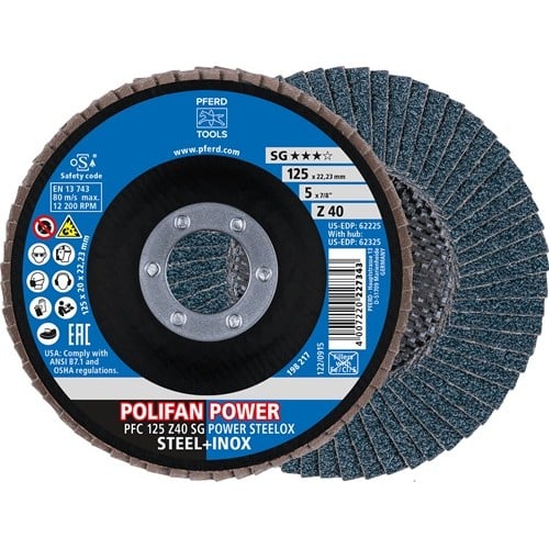 PFERD TOOLS Fächerscheibe POLIFAN Z SG POWER STEELOX D.125mm K.40 INOX ZK Ausf.kon.PFERD