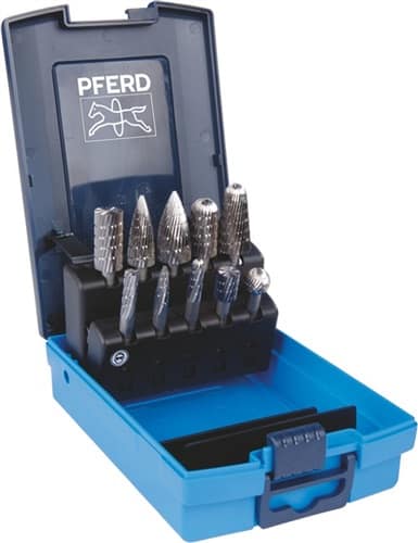PFERD TOOLS Frässtifteset 81 Schaft-D.6mm 10-tlg.HSS 3 bruchfeste Ku.-Box PFERD