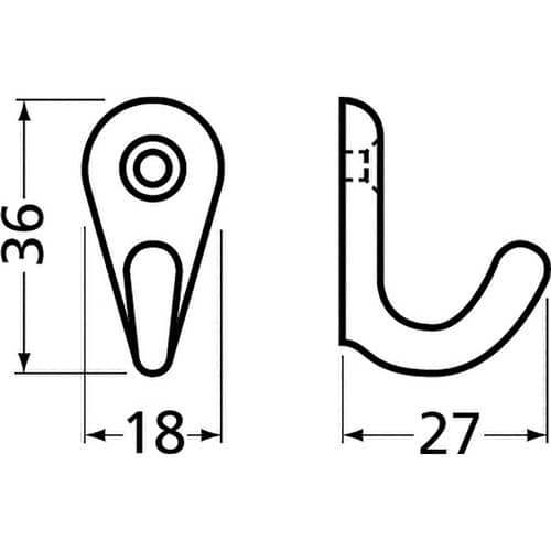 HERMETA Handtuchhaken 0557 1 Hak.H.36mm Alu.pol.A.27mm HERMETA