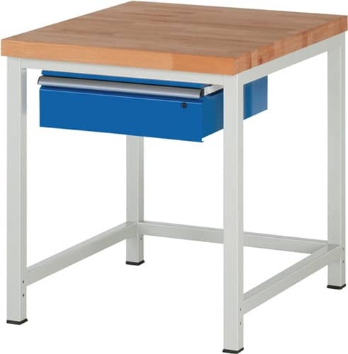 RAU Werkbank Classic B750xT900xH840mm Buche massiv lichtgrau enzianblau Anz.Schubl.1