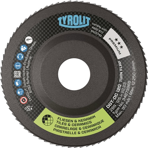 TYROLIT Diamantfächerscheibe PREMIUM TWINFLAP D/C D.125mm K.120 28N TYROLIT