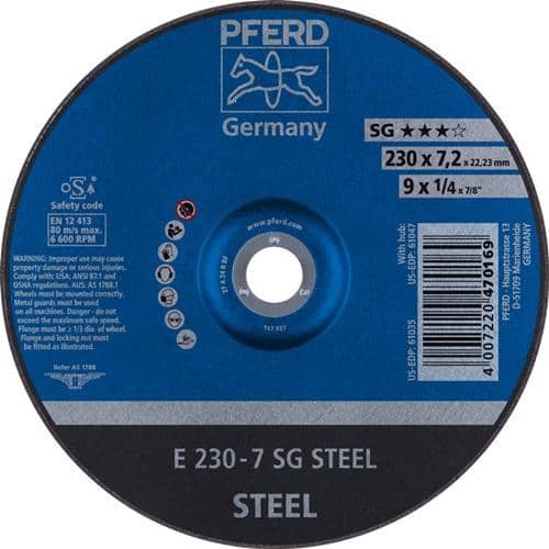 PFERD TOOLS Schruppscheibe SG STEEL D230xS7,2mm gekr.STA Bohr.22,23mm PFERD