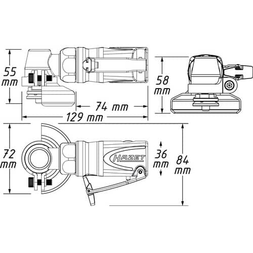 HAZET Druckluftwinkelschleifer 9033M-7 50-59mm 18000min-¹ 84l/min HAZET