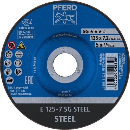 PFERD TOOLS Schruppscheibe SG STEEL D125xS7,2mm gekr.STA Bohr.22,23mm PFERD