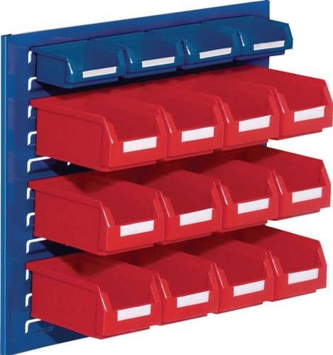 RASTERPLAN Sichtlagerkastenset H450xB500xT250mm Stahlblech/PE Ku.-beschichtung blau+rot