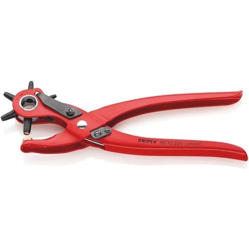 KNIPEX Revolverlochzange Gesamt-L.220mm Öffnungsf.2/2,5/3/3,5/4 u.5mm rot pulv.KNIPEX