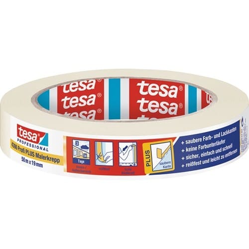TESA Malerkreppband 4306 Profi PLUS leicht gekreppt hellbeige L.50m B.19mm Rl.TESA