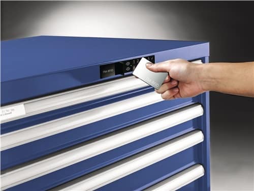 THUR Schranksystem H2100xB805xT695mm lichtgrau/lichtblau 2 Fbd.7 Schubl.