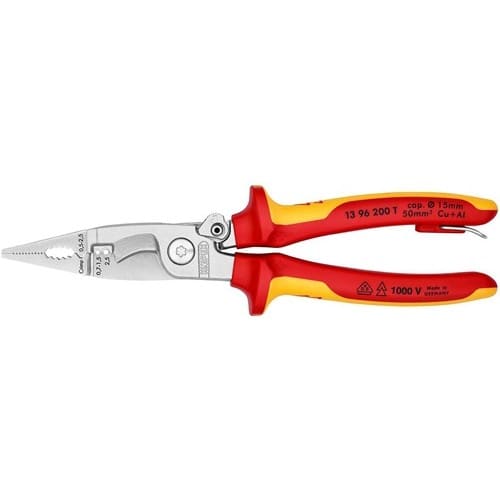 KNIPEX Elektroinstallationszange L.200mm VDE verchr.Mehrkomp.-Hüllen m.Öffnungsf.m.Öse