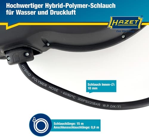 HAZET Druckluftschlauchtrommel 9040N-10 f.Druckluft u.Wasser L.900mm Geh.Ku.