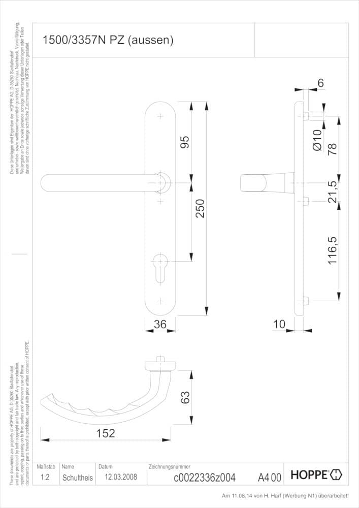 HOPPE® Drücker-Halbgarnitur mit Schmalschild Luxembourg 099KH/3357N, Aluminium, 8209926