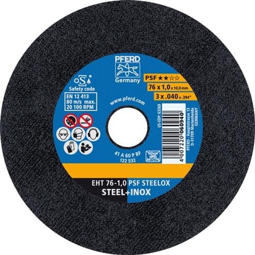 PFERD TOOLS Trennscheibe PSF STEELOX D.76mm Scheibenstärke 1mm ger.Korund A Bohr.10mm PFERD