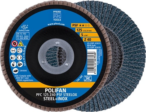 PFERD TOOLS Fächerscheibe POLIFAN Z PSF STEELOX D.125mm K.40 kon.STA/INOX ZK PFERD
