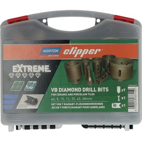 NORTON CLIPPER Fliesenbohrkoffer Extreme VB 6/8/10/12/35/45/68mm Typ Sanitär