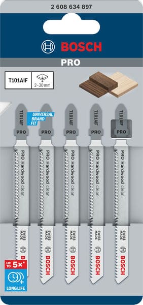 BOSCH Stichsägeblatt T 101 AIF Clean for Hard Wood, 5er-Pack