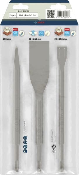 BOSCH Meißel-Set mit SDS plus, 3-teilig, 250, 250, 260 x 20, 40 mm