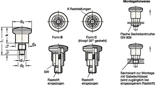 GANTER Miniraster GN 822.6 o. Rastsperre Ganter