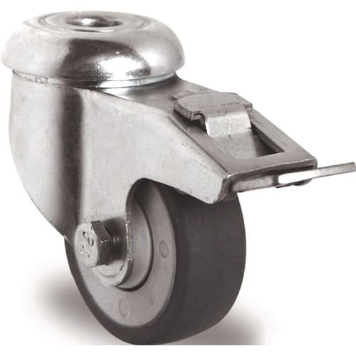 TECWERK Lenkrolle m.Festst.D.100mm Trgf.100kg m.Rückenloch 11mm Kugell.Gum.grau TECWERK