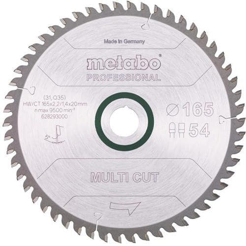 METABO Kreissägeblatt multi cut professional D165x2,2/1,4xB20mm Z.54 FZ/TZ 5Grad neg