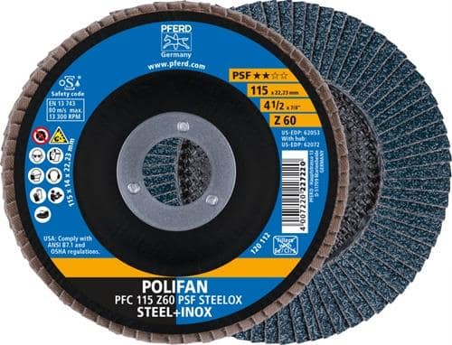 PFERD TOOLS Fächerscheibe POLIFAN Z PSF STEELOX D.115mm K.60 kon.STA/INOX ZK PFERD