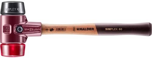 HALDER Schonhammer SIMPLEX L.405mm Kopf-Ø 60mm mittelh./hart HO Gum.schw./Plastik rot