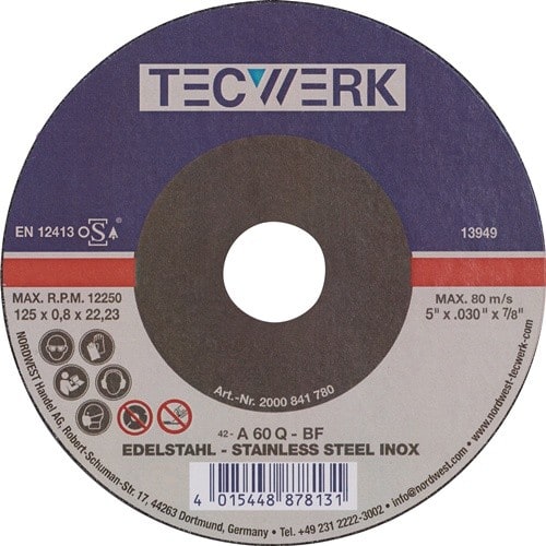 TECWERK Trennscheibe D125x0,8mm gekr.INOX Bohr.22,23mm TECWERK