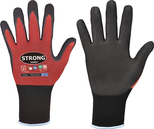 STRONGHAND Handschuhe PRECISOR Gr.9 rot/schwarz EN 420/EN 388 PSA II STRONGHAND