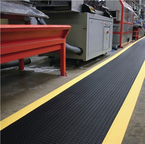 COBA Arbeitsplatzbodenbelag Fertigmatte L1500xB900xS9mm schwarz m.gelben Streifen PVC