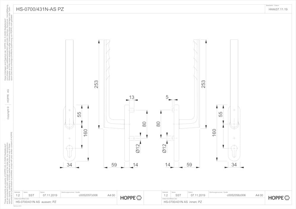 HOPPE® Handhebelgarnitur Hamburg HS-0700/431N-AS, Aluminium