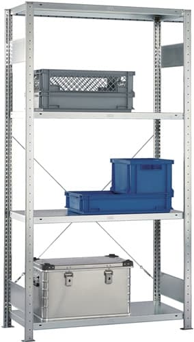 META Steckregal H2000xB1000xT400mm Grundr.verz.2 Rahmen,4 Fbd.Trgf.150kg Feldl.1650kg