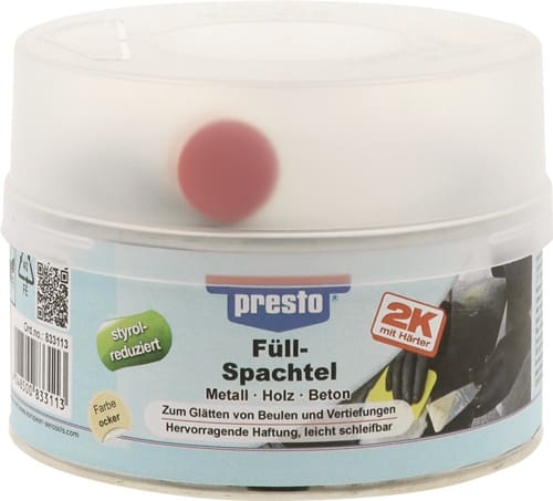 PRESTO 2K-Füllspachtel ocker,Härter rot 500g Dose PRESTO