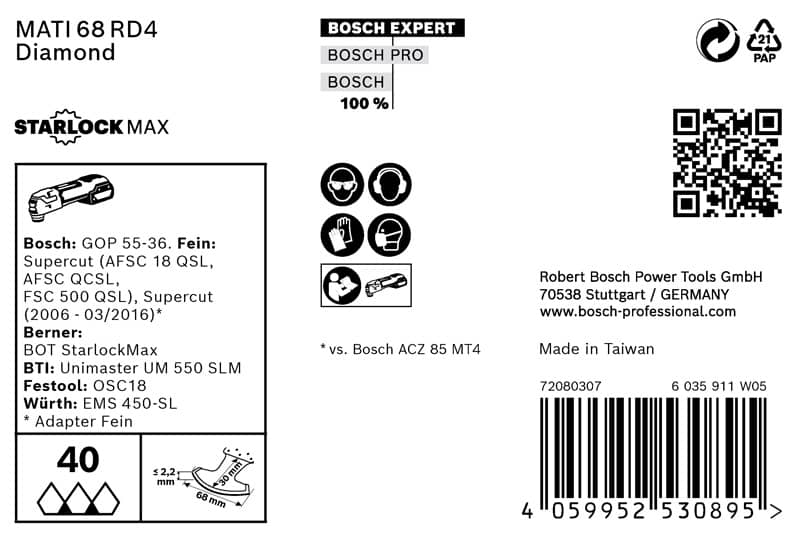BOSCH EXPERT Corner Blade MATI 68 RD4 Blatt für Multifunktionswerkzeuge, 68 x 30 mm, 10-tlg.. Für oszillierende Multifunktionswerkzeuge
