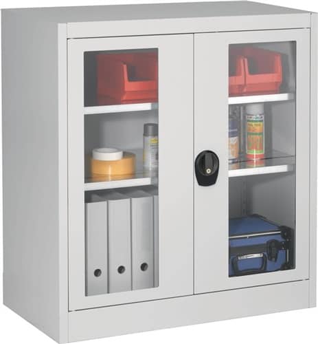 MAUSER Flügeltürenschrank m.Sichtfenster H1016xB950xT420mm lichtgrau 2BD Sichtfenstert.
