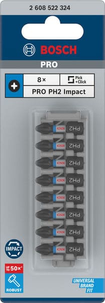 BOSCH Schrauberbit-Set Impact Control, 8-teilig, 8 x PH2, 25 mm