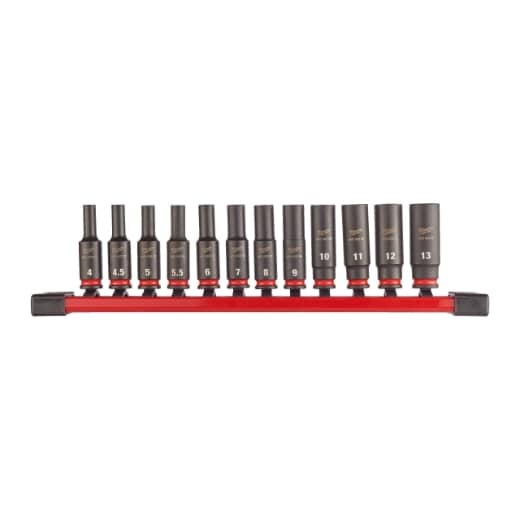 MILWAUKEE 12-teliges Set auf Schiene SHOCKWAVE Schlagnuss 1/4" lang Set