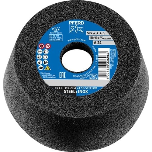 PFERD TOOLS Schleiftopf ETT SG STEELOX 110/55mm INOX u.STA 24 Bohr.22,23mm PFERD