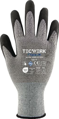 TECWERK Handschuhe FlexN Gr.10 grau/schwarz EN 388 PSA II TECWERK