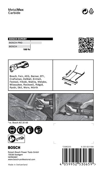 BOSCH EXPERT MetalMax AIZ 20 AIT Blatt für Multifunktionswerkzeuge, 40 x 20 mm, 5 Stück. Für oszillierende Multifunktionswerkzeuge