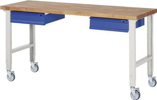 TECWERK Werkbank B2000xT700xH950-1000mm Buche massiv lichtgrau/blau