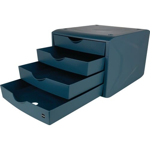 HELIT Schubladenbox m.Auszugssperre 4 Schubl.blau H215xB265xT332mm HELIT