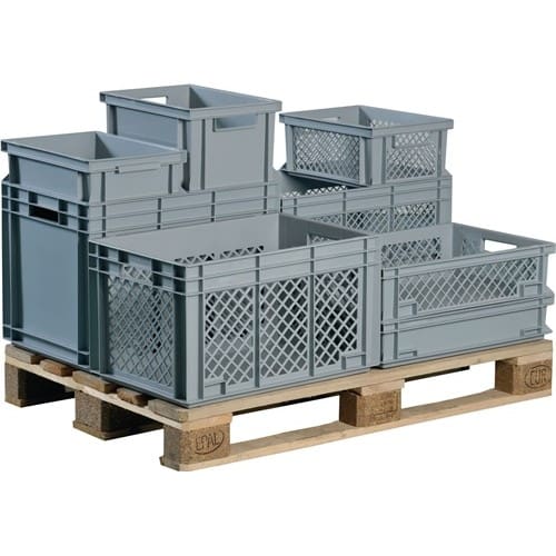 LOCKWEILER Transportbehälter L600xB400xH170mm grau PP Durchfassgr.Seitenwände durchbrochen