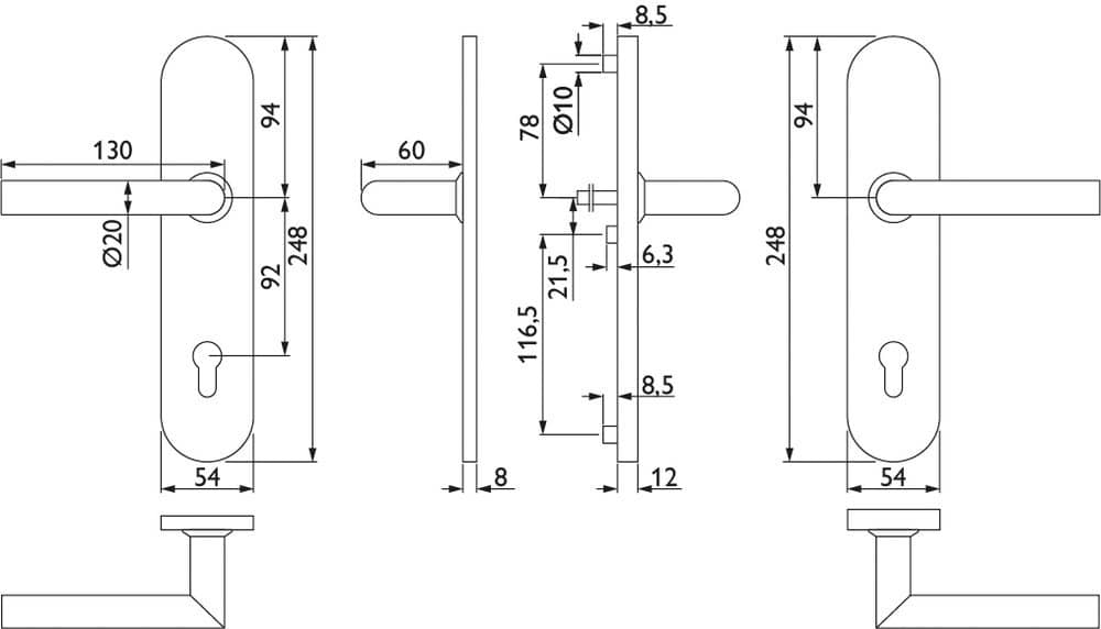 HERMAT Schutz-Drückergarnitur BASIC 02 1802/2091.SH, ES 1, Edelstahl