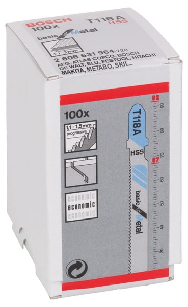 BOSCH Stichsägeblatt T 118 A Basic for Metal, 100er-Pack
