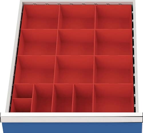 BEDRUNKA+HIRTH Schubladenunterteilungsmaterial Front-H.75-100mm 15 Kleinteilekästen