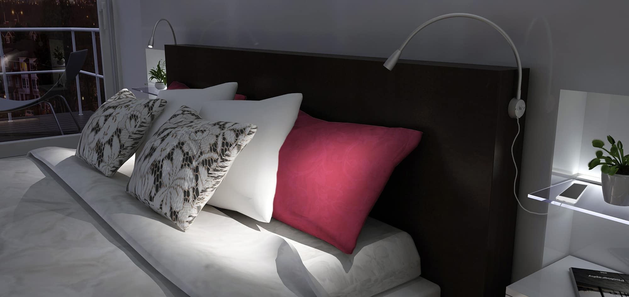 L&S 1er Set Bettanbauleuchte BU1 mit USB Charger und Steckernetzteil 12VDC 1,2W, WW, silber