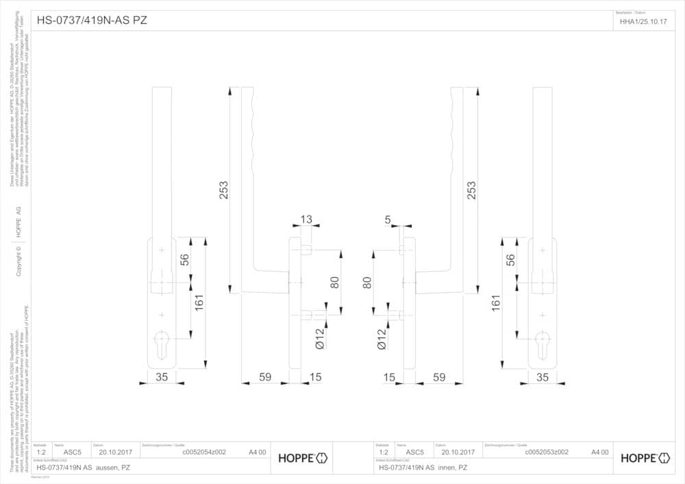 HOPPE® Handhebelgarnitur Toulon HS-0737/419N-AS, Aluminium, 11600299
