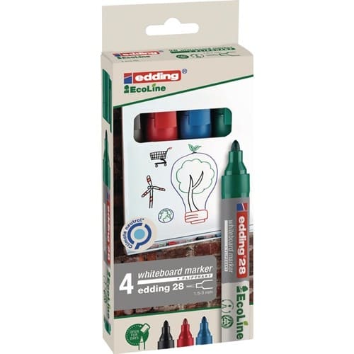 EDDING Whiteboardmarkerset 28 EcoLine schwarz/rot/blau/grün Strich-B.1,5-3mm Rundspitze