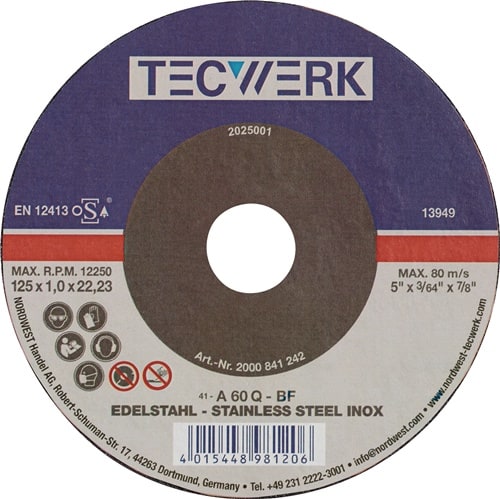 Trennscheibe INOX D115x1mm ger.INOX Bohr.22,23mm TECWERK