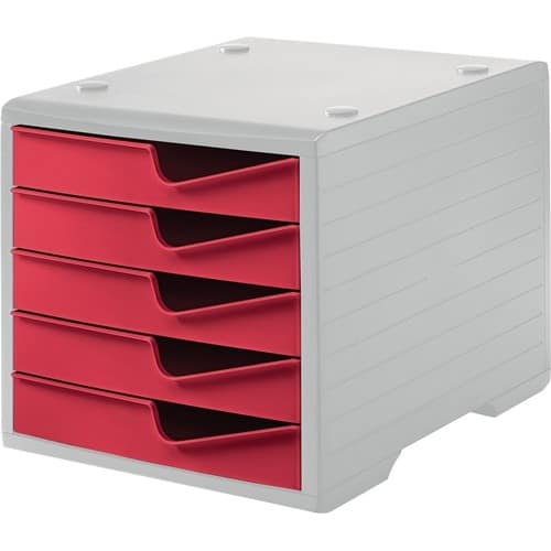 Ablagebox 5 Schubl.grau/cranberry Polystyrol H255xB270xT340mm STYRO