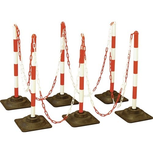 Nordwest Sperrpfostenset PE/PVC rot/weiß m.Hartgummifuß D40xH860mm 6 Warnstäbe,10m Kette